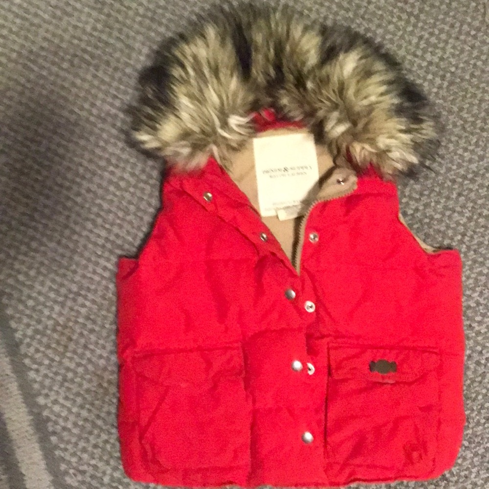 Red faux fur vest